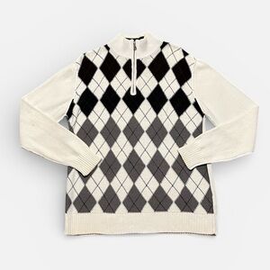 BKE Buckle 1/4 Zip Argyle Sweater in Wht/Blk/Gray Men’s Size Large